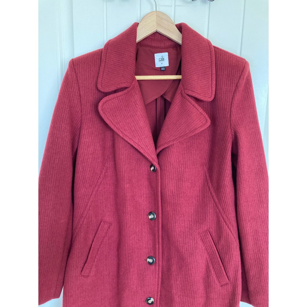 Cabi Sunday Coat 4672 Red Ribbed Textured Button Front Longline Jacket Womens M - Picture 3 of 12